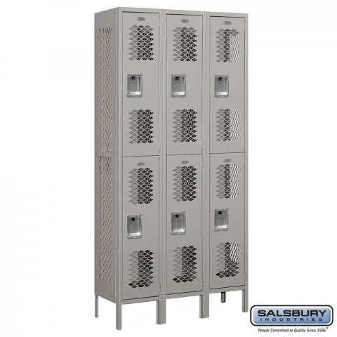 Vented Metal Locker - Double Tier - 3 Wide - 6 Feet High - 12 Inches Deep