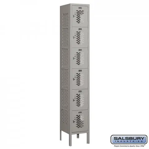 Vented Metal Locker - Six Tier Box Style - 1 Wide - 6 Feet High - 12 Inches Deep