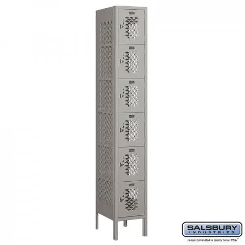 Vented Metal Locker - Six Tier Box Style - 1 Wide - 6 Feet High - 15 Inches Deep