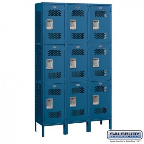 Extra Wide Vented Metal Locker - Triple Tier - 3 Wide - 6 Feet High - 15 Inches Deep