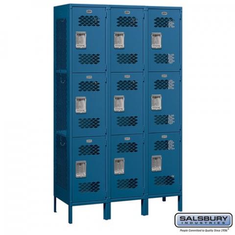 Extra Wide Vented Metal Locker - Triple Tier - 3 Wide - 6 Feet High - 18 Inches Deep