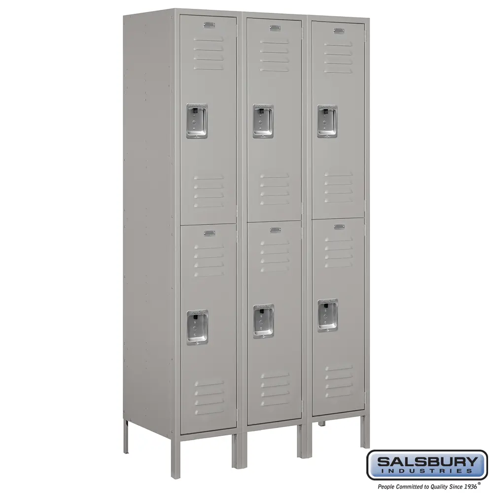 Extra Wide Standard Metal Locker - Double Tier - 3 Wide - 6 Feet High - 18 Inches Deep