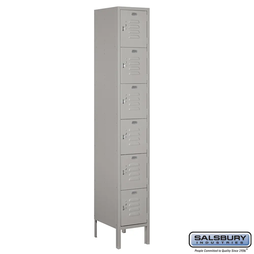 Standard Metal Locker - Six Tier Box Style - 1 Wide - 6 Feet High - 15 Inches Deep