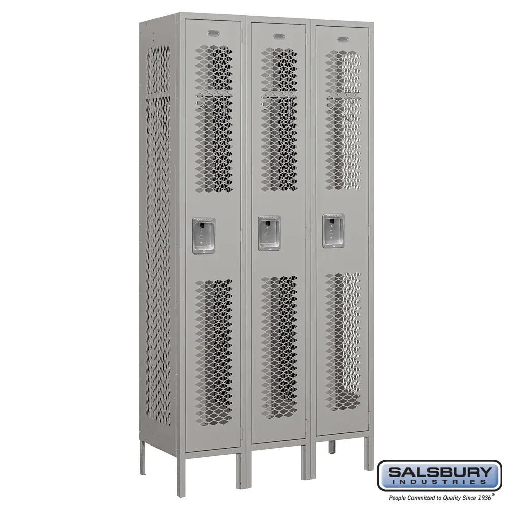 Vented Metal Locker - Single Tier - 3 Wide - 6 Feet High - 15 Inches Deep