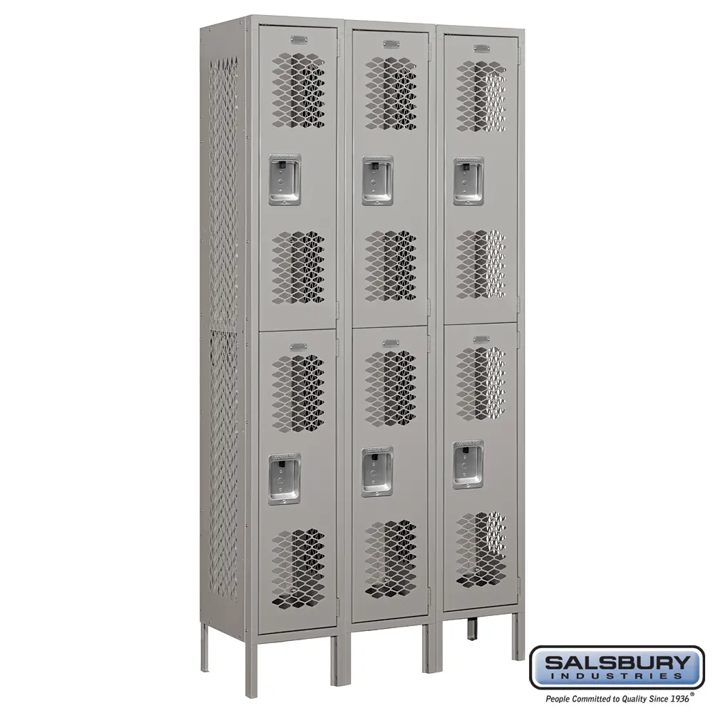 Vented Metal Locker - Double Tier - 3-Wide - 6' High