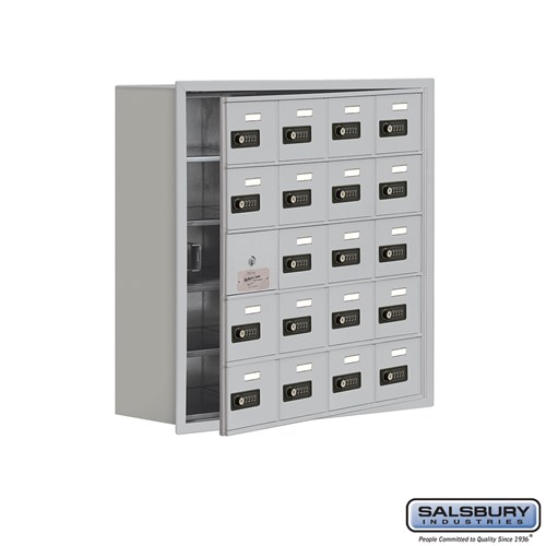 Cell Phone Storage Locker - with Front Access Panel - 5 Door High Unit (8 Inch Deep Compartments) - 20 A Doors (19 usable) - Recessed Mounted - Resettable Combination Locks