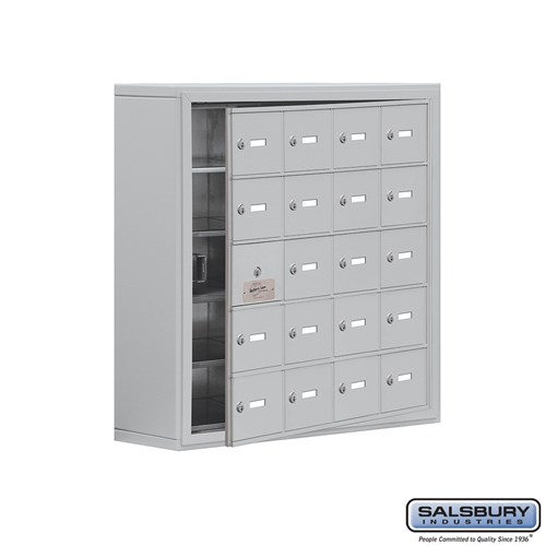 Cell Phone Storage Locker - with Front Access Panel - 5 Door High Unit (8 Inch Deep Compartments) - 20 A Doors (19 usable) - Surface Mounted - Master Keyed Locks