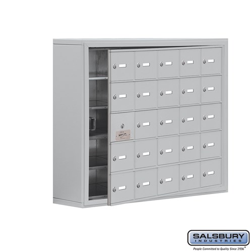Cell Phone Storage Locker - with Front Access Panel - 5 Door High Unit (8 Inch Deep Compartments) - 25 A Doors (24 usable) - Surface Mounted - Master Keyed Locks
