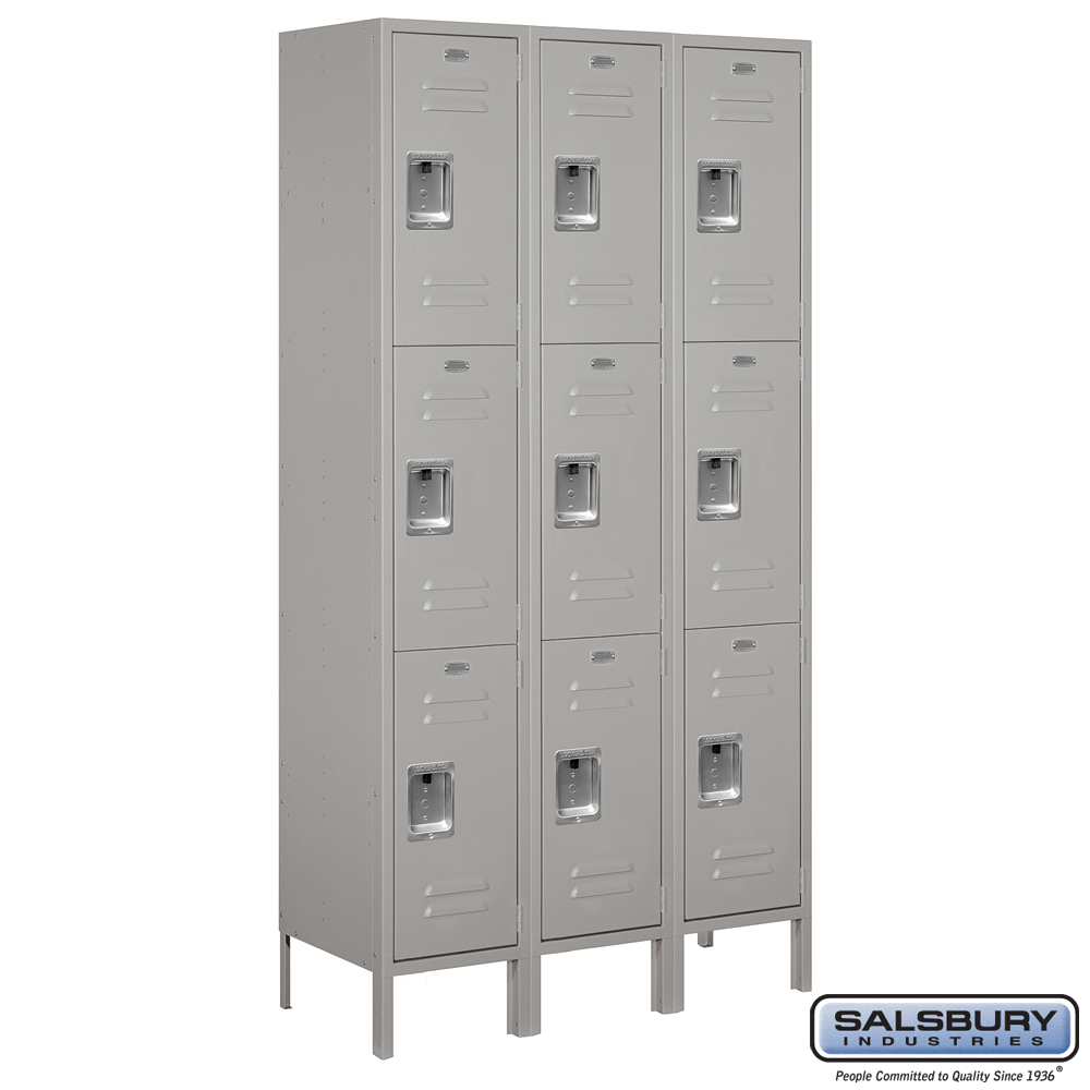 Extra Wide Standard Metal Locker - Triple Tier - 3 Wide - 6 Feet High - 15 Inches Deep - Choose Color