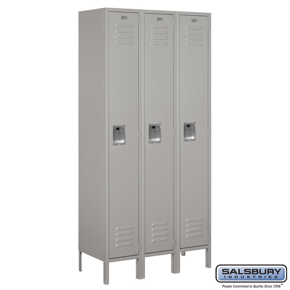 Standard Metal Locker - Single Tier - 3 Wide - 6 Feet High - 15 Inches Deep - Choose Color