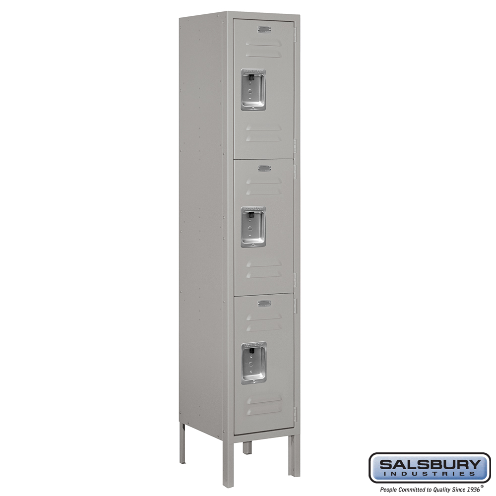Standard Metal Locker - Triple Tier - 1 Wide - 5 Feet High - 12 Inches Deep - Choose Color
