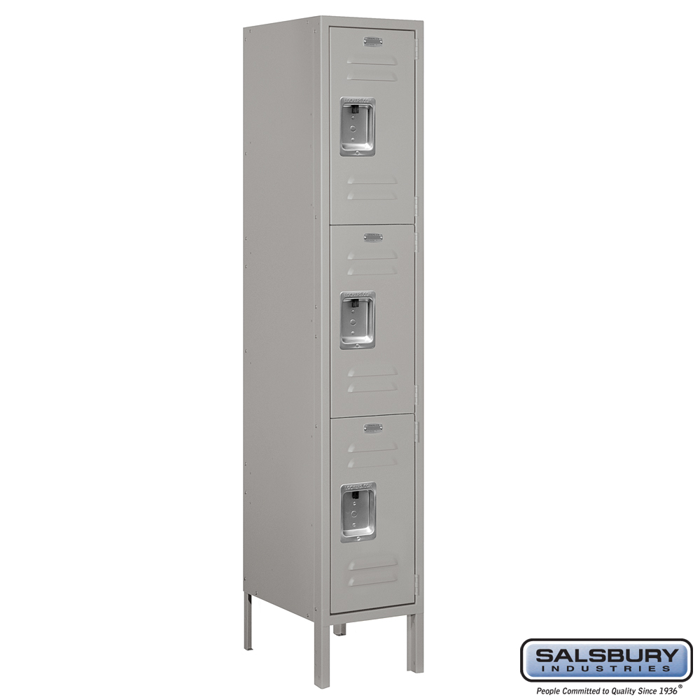 Standard Metal Locker - Triple Tier - 1 Wide - 5 Feet High - 15 Inches Deep - Choose Color