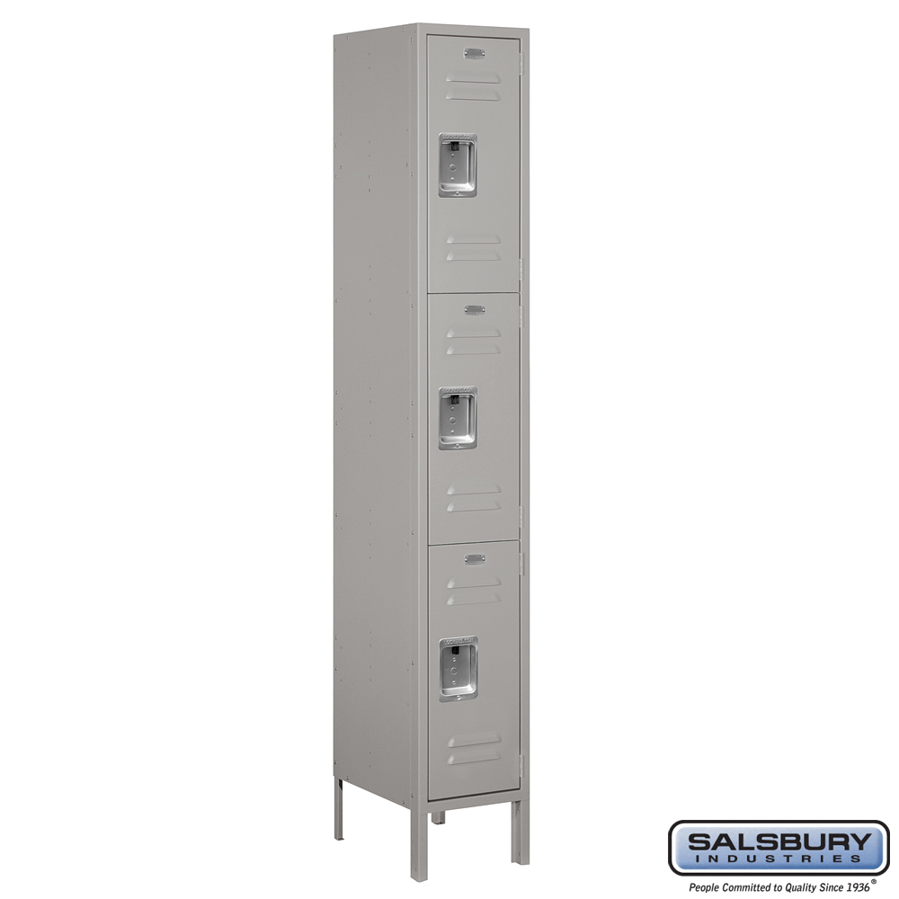 Standard Metal Locker - Triple Tier - 1 Wide - 6 Feet High - 15 Inches Deep - Choose Color
