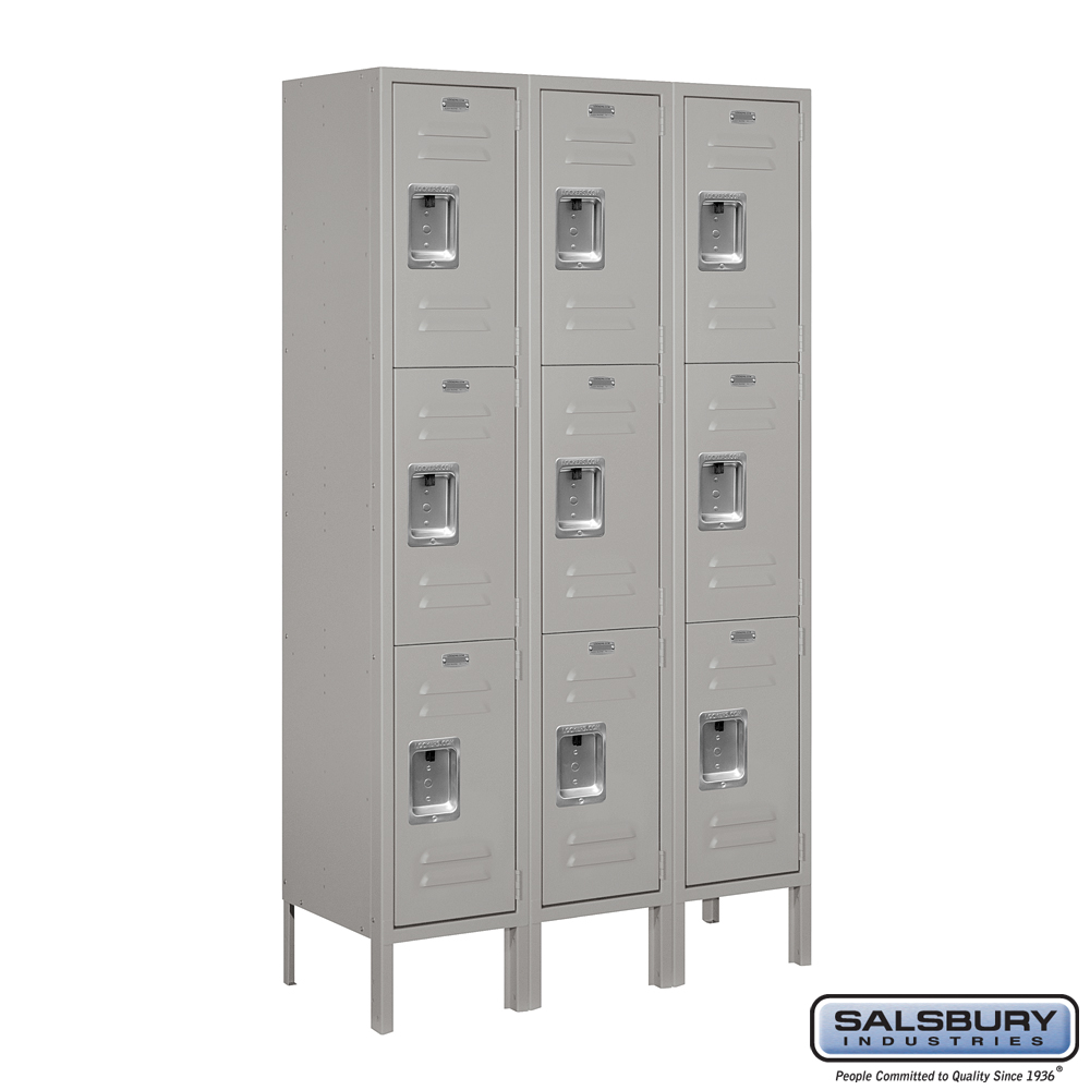 Standard Metal Locker - Triple Tier - 3 Wide - 5 Feet High - 12 Inches Deep - Choose Color