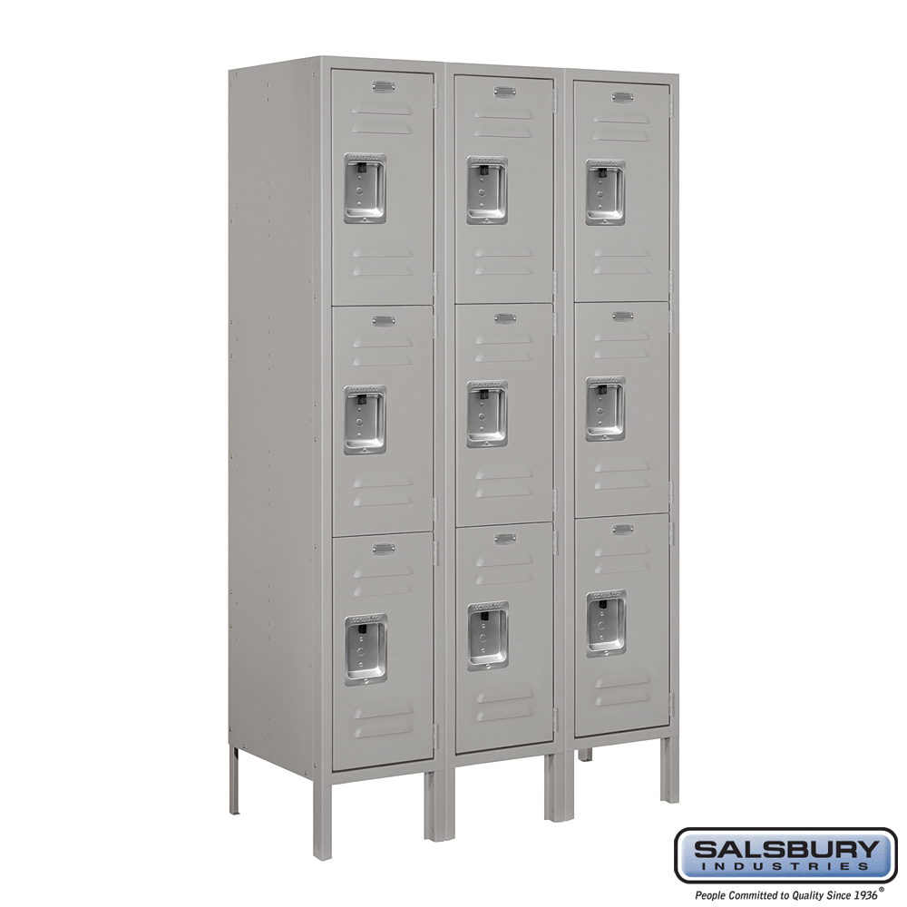 Standard Metal Locker - Triple Tier - 3 Wide - 5 Feet High - 15 Inches Deep - Choose Color