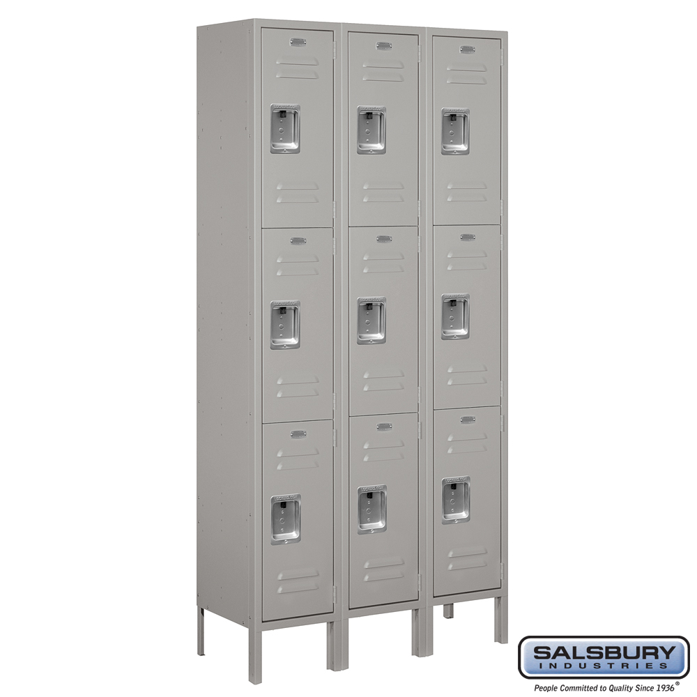 Standard Metal Locker - Triple Tier - 3 Wide - 6 Feet High - 12 Inches Deep - Choose Color