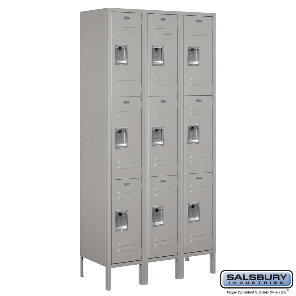 Standard Metal Locker - Triple Tier - 3 Wide - 6 Feet High - 15 Inches Deep - Choose Color
