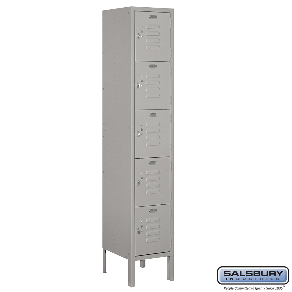 Standard Metal Locker - Five Tier Box Style - 1 Wide - 5 Feet High - 12 Inches Deep