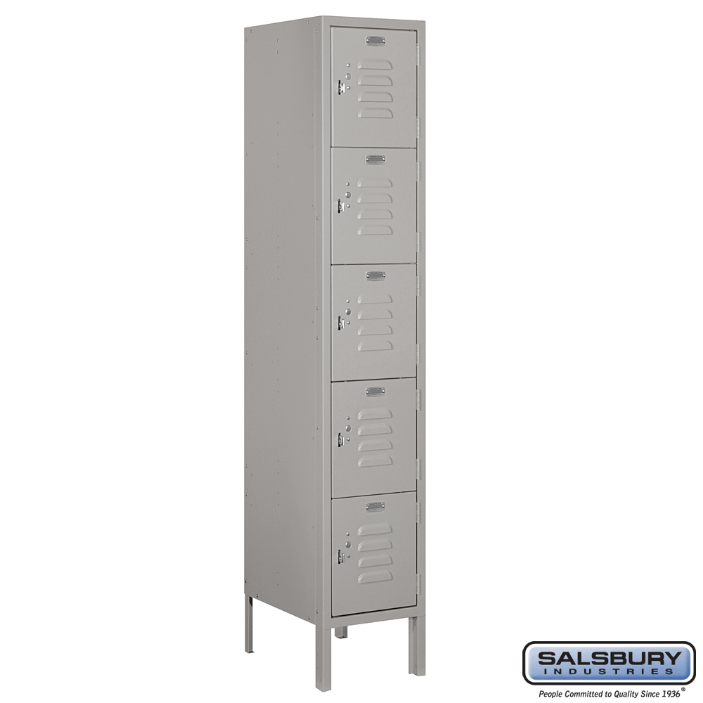 Standard Metal Locker - Five Tier Box Style - 1 Wide - 5 Feet High - 15 Inches Deep
