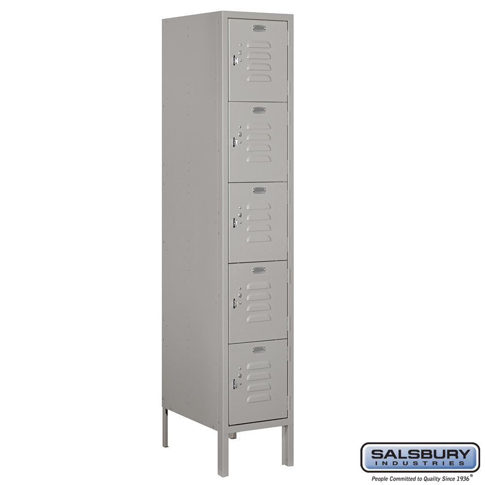 Standard Metal Locker - Five Tier Box Style - 1 Wide - 5 Feet High - 18 Inches Deep
