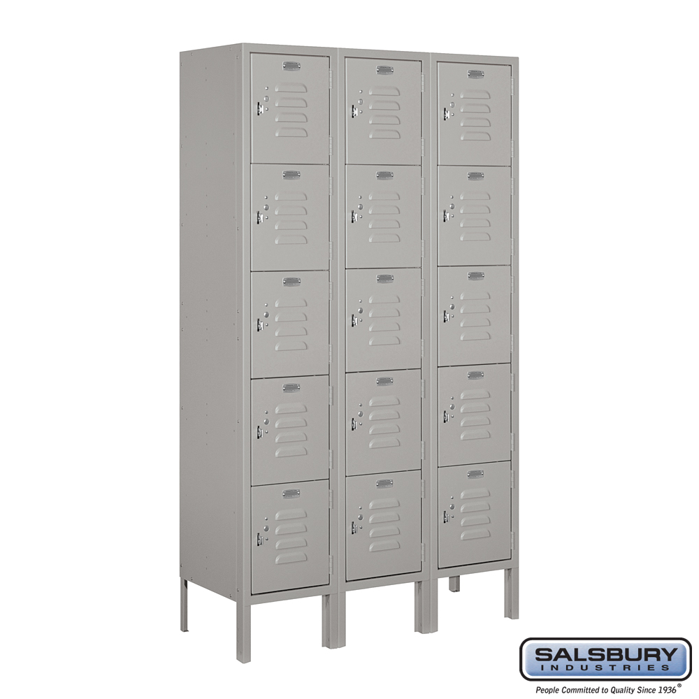 Standard Metal Locker - Five Tier Box Style - 3 Wide - 5 Feet High - 12 Inches Deep - Choose Color