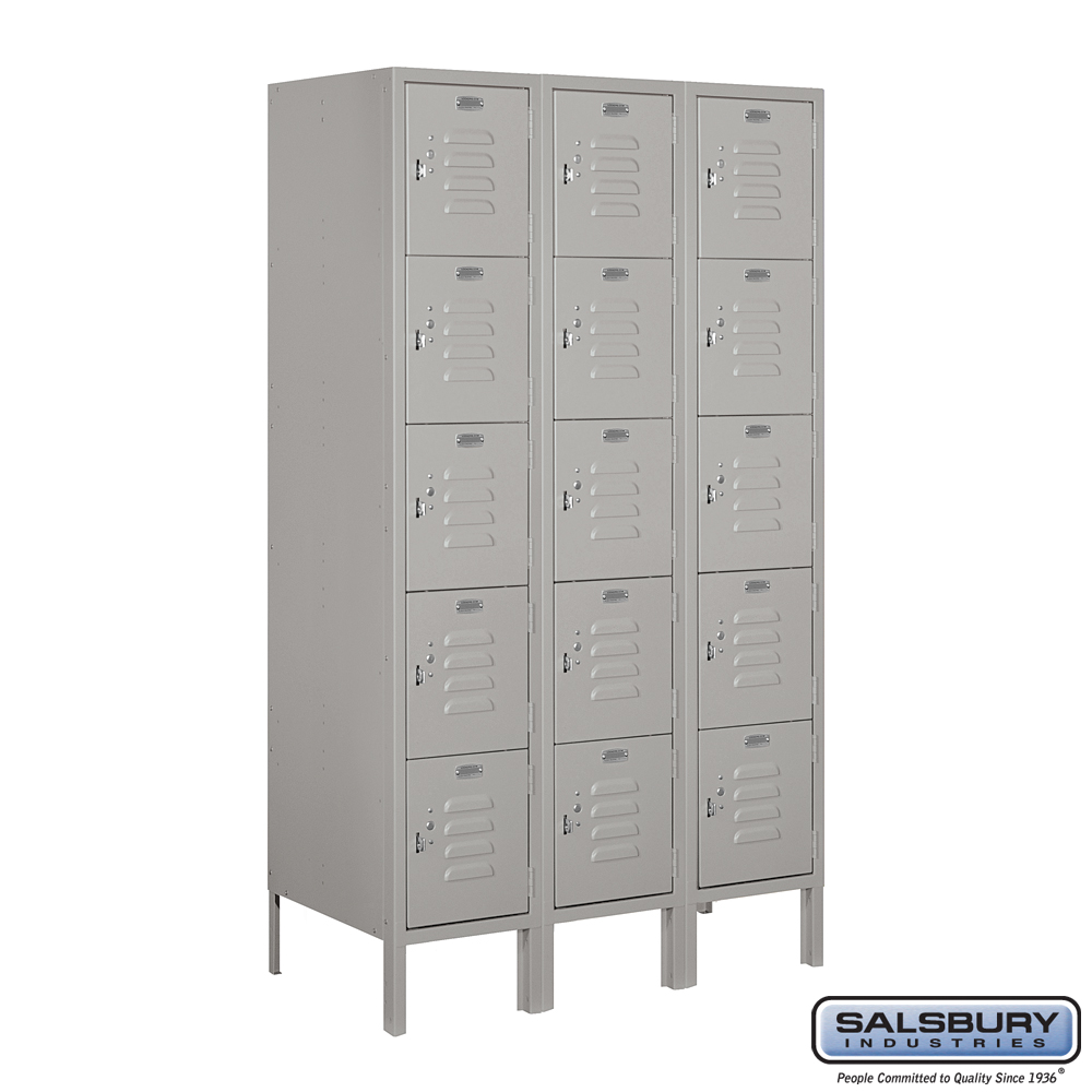 Standard Metal Locker - Five Tier Box Style - 3 Wide - 5 Feet High - 18 Inches Deep - Choose Color