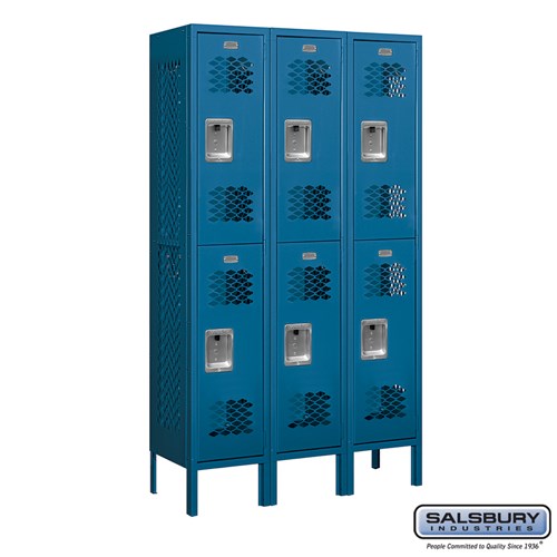 12" Wide Double Tier Vented Metal Locker - 3 Wide - 5 Feet High - 12 Inches Deep