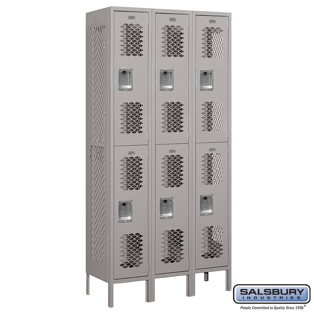 Vented Metal Locker - Double Tier - 3 Wide - 6 Feet High - 15 Inches Deep