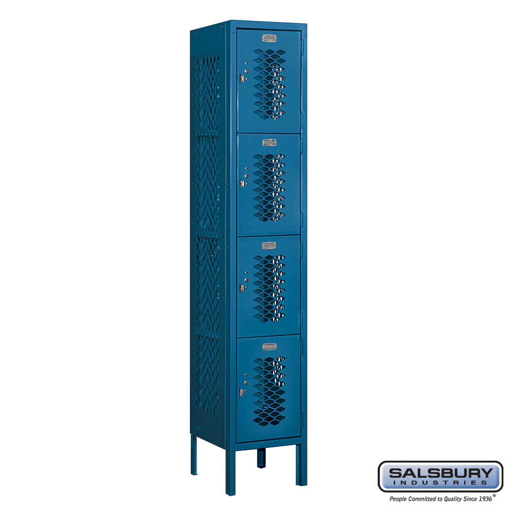 12" Wide Four Tier Vented Metal Locker - 1 Wide - 5 Feet High - 12 Inches Deep