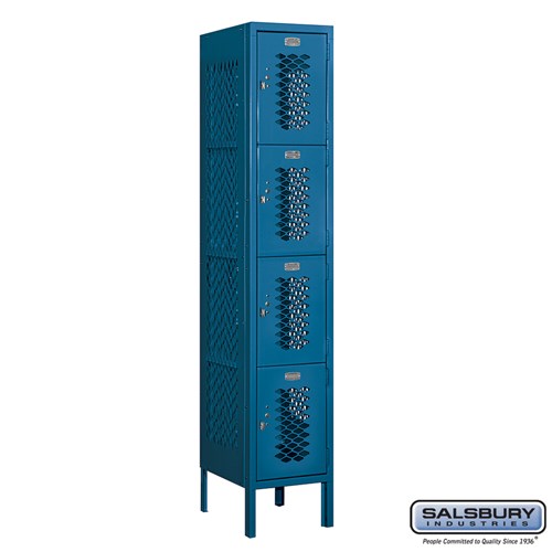 12" Wide Four Tier Vented Metal Locker - 1 Wide - 5 Feet High - 15 Inches Deep