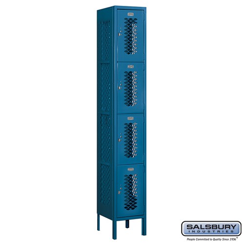 12" Wide Four Tier Vented Metal Locker - 1 Wide - 6 Feet High - 12 Inches Deep