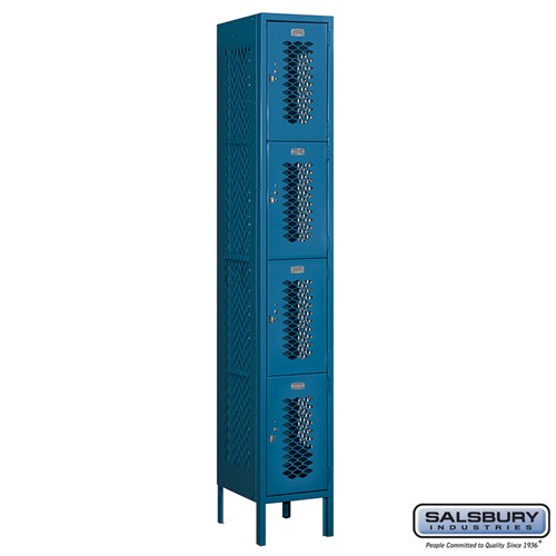 12" Wide Four Tier Vented Metal Locker - 1 Wide - 6 Feet High - 15 Inches Deep