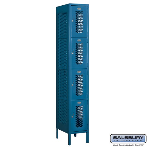 12" Wide Four Tier Vented Metal Locker - 1 Wide - 6 Feet High - 18 Inches Deep