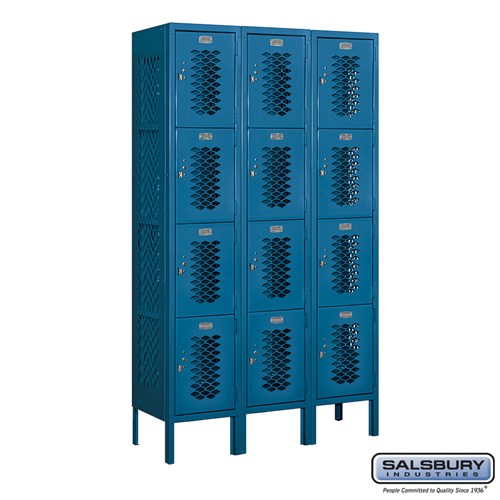 12" Wide Four Tier Vented Metal Locker - 3 Wide - 5 Feet High - 12 Inches Deep