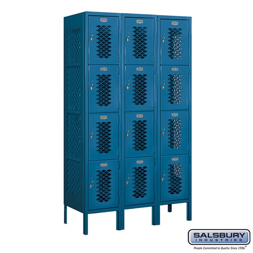 12" Wide Four Tier Vented Metal Locker - 3 Wide - 5 Feet High - 15 Inches Deep