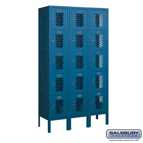 12" Wide Five Tier Box Style Vented Metal Locker - 3 Wide - 5 Feet High - 12 Inches Deep