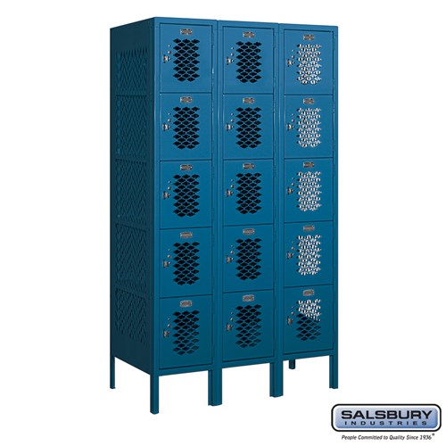 12" Wide Five Tier Box Style Vented Metal Locker - 3 Wide - 5 Feet High - 18 Inches Deep