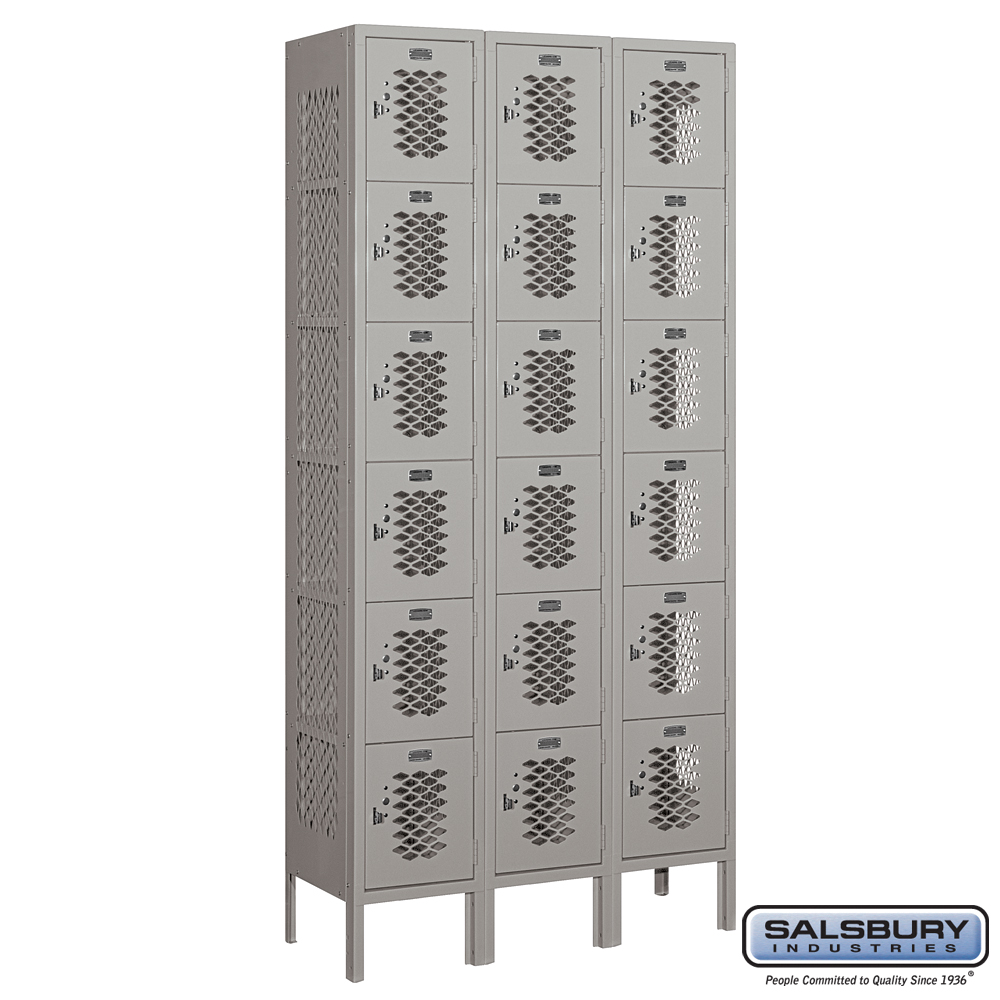 Vented Metal Locker - Six Tier Box Style - 3 Wide - 6 Feet High - 12 Inches Deep