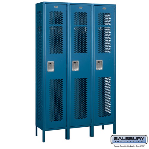 Extra Wide Vented Metal Locker - Single Tier - 3 Wide - 6 Feet High - 15 Inches Deep
