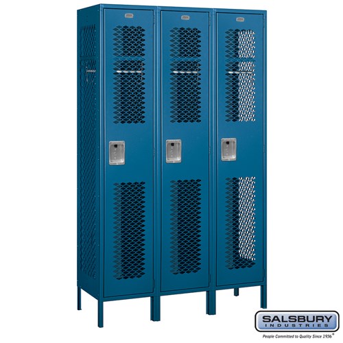 Extra Wide Vented Metal Locker - Single Tier - 3 Wide - 6 Feet High - 18 Inches Deep