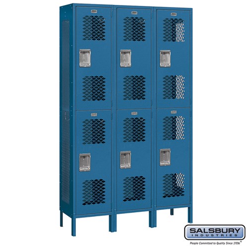 Extra Wide Vented Metal Locker - Double Tier - 3 Wide - 6 Feet High - 15 Inches Deep