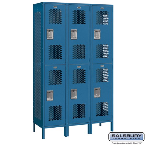 Extra Wide Vented Metal Locker - Double Tier - 3 Wide - 6 Feet High - 18 Inches Deep