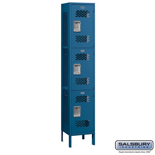 Extra Wide Vented Metal Locker - Triple Tier - 1 Wide - 6 Feet High - 15 Inches Deep