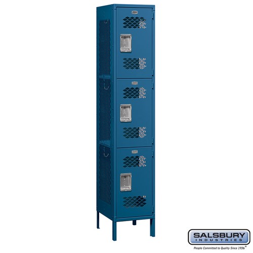 Extra Wide Vented Metal Locker - Triple Tier - 1 Wide - 6 Feet High - 18 Inches Deep