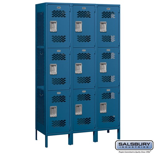 Extra Wide Vented Metal Locker - Triple Tier - 3 Wide - 6 Feet High - 18 Inches Deep