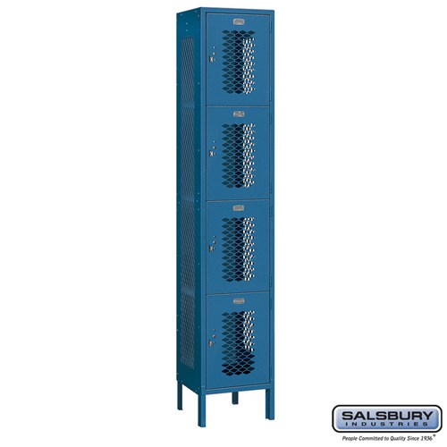 15" Wide Four Tier Vented Metal Locker - 1 Wide - 6 Feet High - 15 Inches Deep