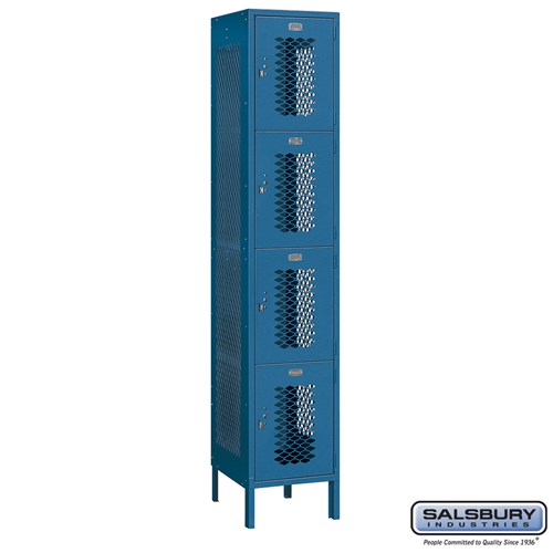 15" Wide Four Tier Vented Metal Locker - 1 Wide - 6 Feet High - 18 Inches Deep