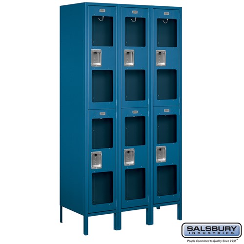 15" Wide Double Tier See-Through Metal Locker - 3 Wide - 6 Feet High - 18 Inches Deep