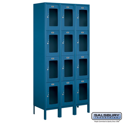 12" Wide Four Tier See-Through Metal Locker - 3 Wide - 6 Feet High - 15 Inches Deep