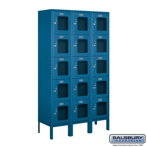 12" Wide Five Tier Box Style See-Through Metal Locker - 3 Wide - 5 Feet High - 12 Inches Deep